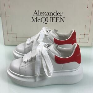 Alexander McQueen Molly Kids White Luster Red leather sneakers SZ 26 or 9.5 EUC
